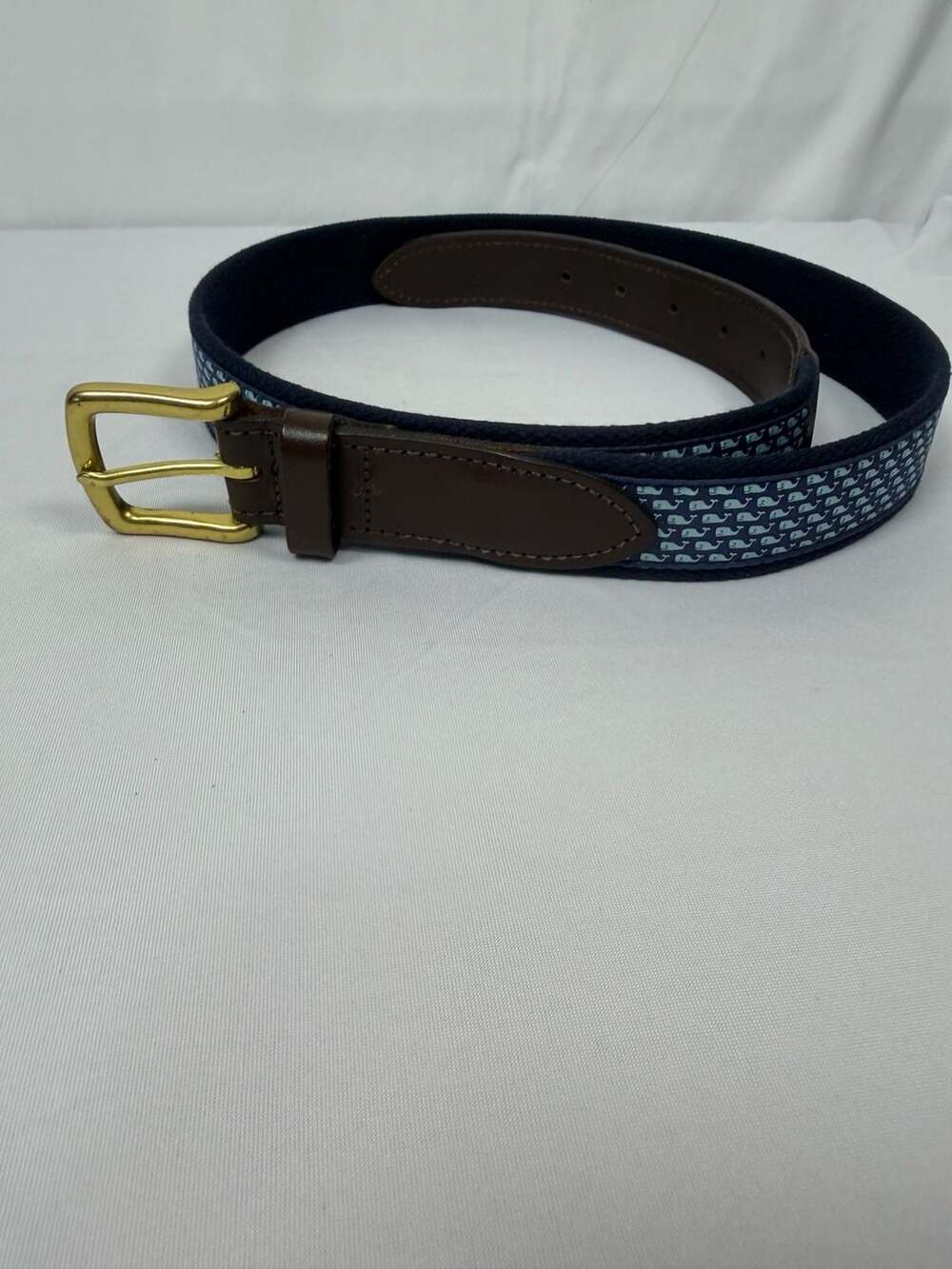 Vineyard Vines Whale Belt Size 38 Blue Canvas Leather